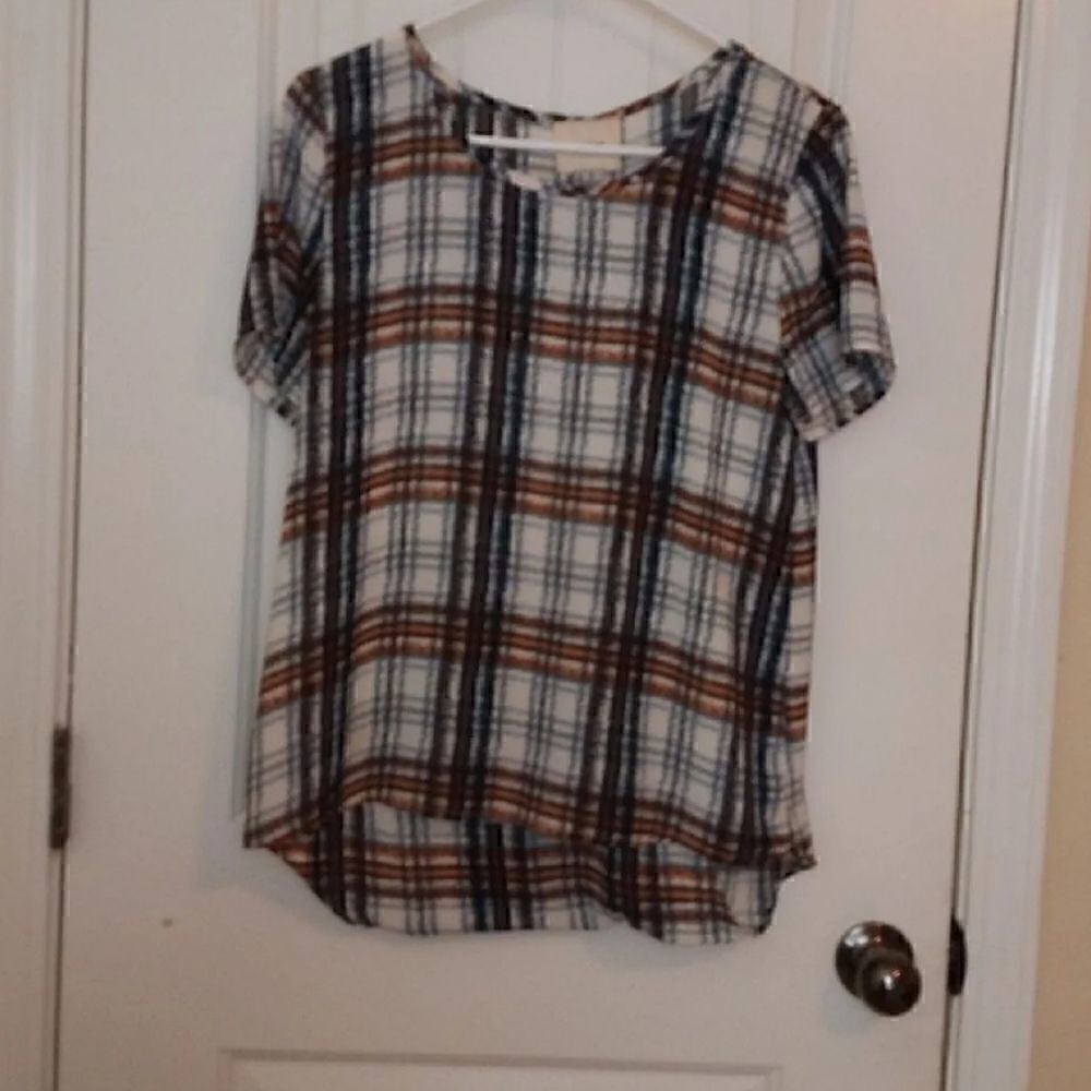 I. Madeline Plaid Blouse Size Small